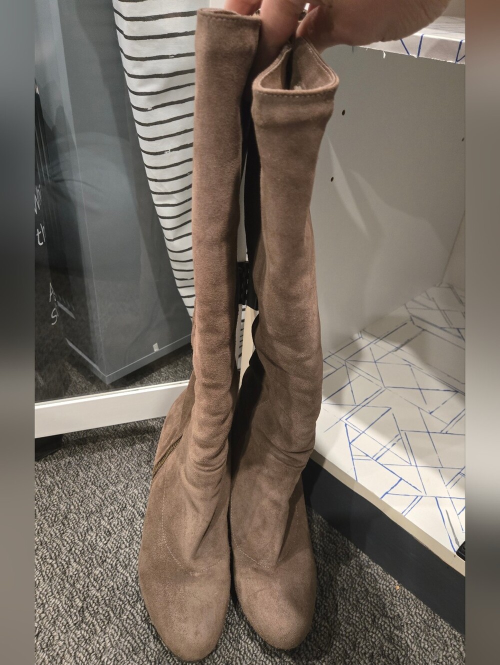 Over-the-Knee Stretch Suede Boots in Taupe - Women's Fashion Boot